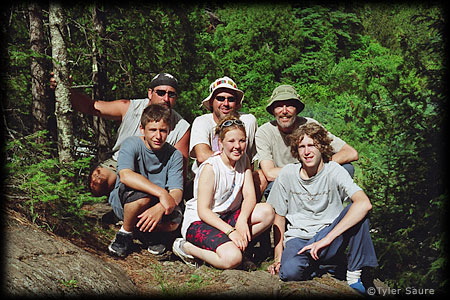 Our crew on our last portage home. Silver Falls, Sag Lake.